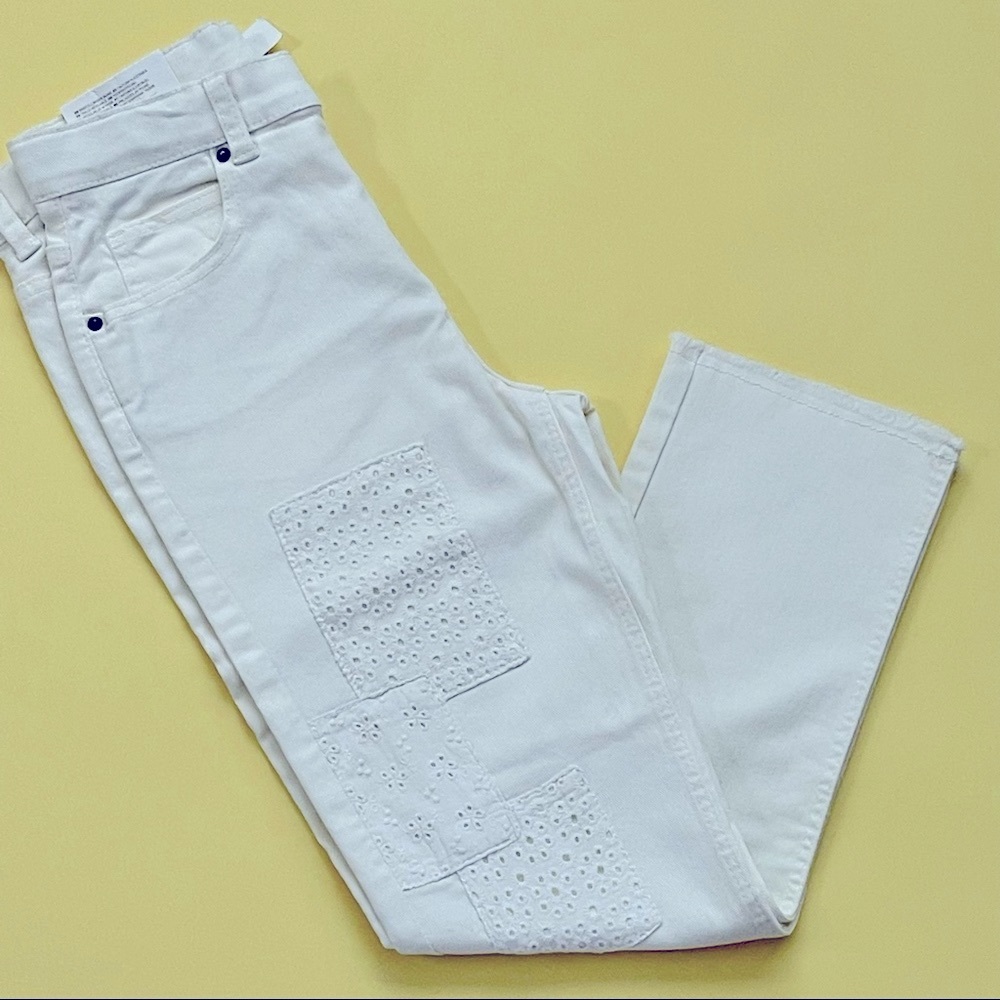 NWT H&M girl white patchwork ankle-brace jeans sz 8-9